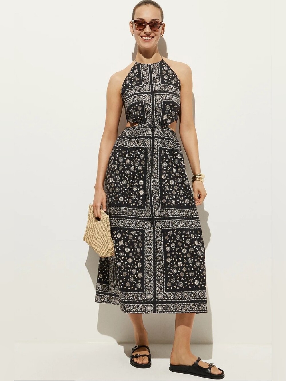 J. Crew Side-cutout halter dress in bandana-print cotton poplin Size S